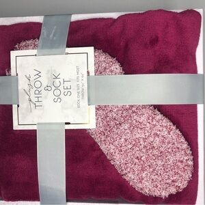 Plush Throw & Sock Set NWT. Red Throw “50x”60. Sock One size Fits Most